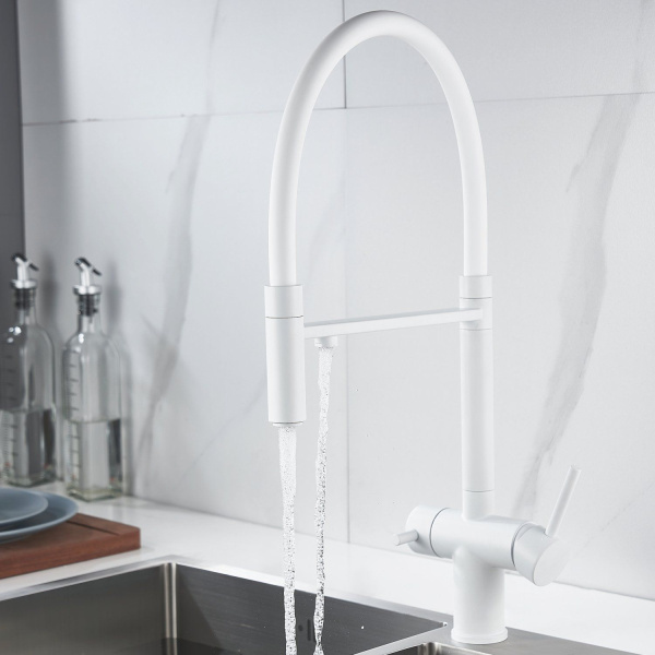 Смеситель для кухни с подключением фильтра Shevanik S178C, белый