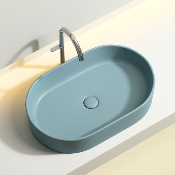 Умывальник Ceramicanova чаша накладная овальная (цвет Голубой Матовый) Element 608x385x122мм