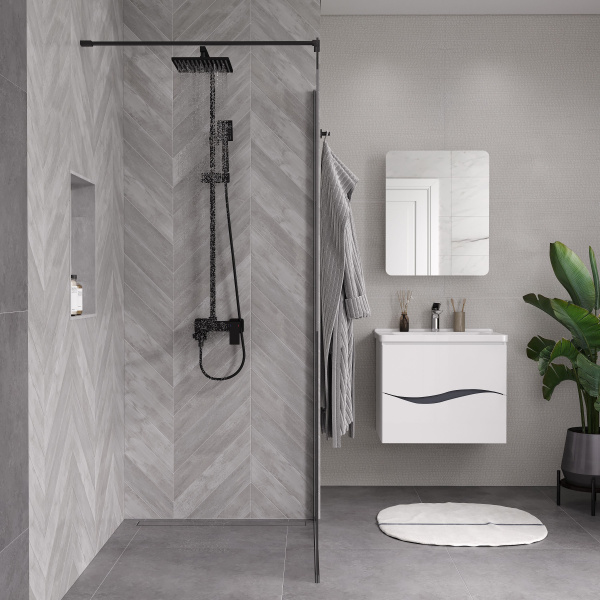 Душевая перегородка ограждение Reflexion RX200100TBL-15 Walk in 200x100см тонированное закаленное стекло 8мм черный профиль