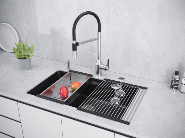 Мойка LUMI 74UNI-SKEW, IT-GRANIT, LU74SK-BLM, черный, 740х440, Paulmark