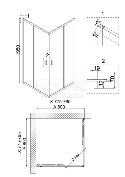 Душевое  ограждение Niagara Nova NG-6888-08 BLACK (80*80*195) квадрат, двери раздвижные
