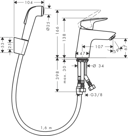 Hansgrohe Logis Смеситель для раковины с гигиеническим душем хром 71290000