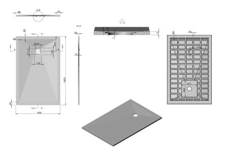 Поддон для душа из искусственного камня Vincea VST-4SR9014G, 1400*900*30, серый