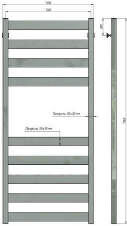 Полотенцесушитель водяной Stinox San Remo 500x1200, нижнее подключение, черный матовый, 1/2" ВР (внутренняя резьба), 9 перекладин