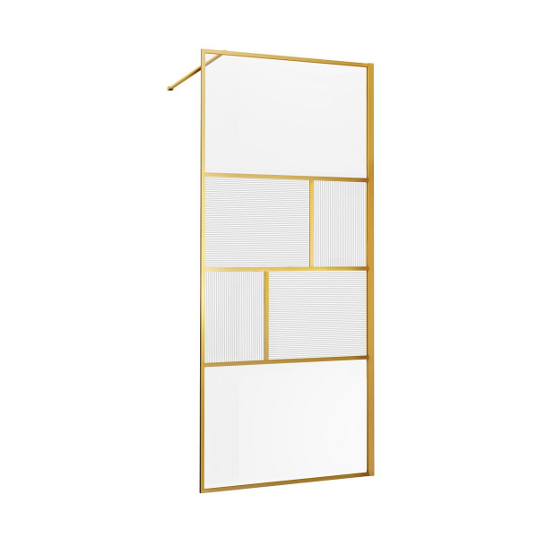 Душевая перегородка Vincea Walk-In VSW-1HC800CFBG, 800*2000, браш. золото, стекло прозрачное/рифленое