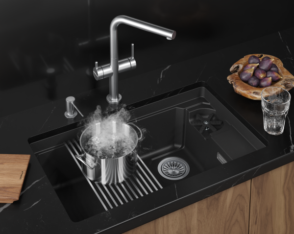 Мойка для кухни Granula Kitchen Space Rinzer 7309RU черный, 73х45 см, прямоугольная