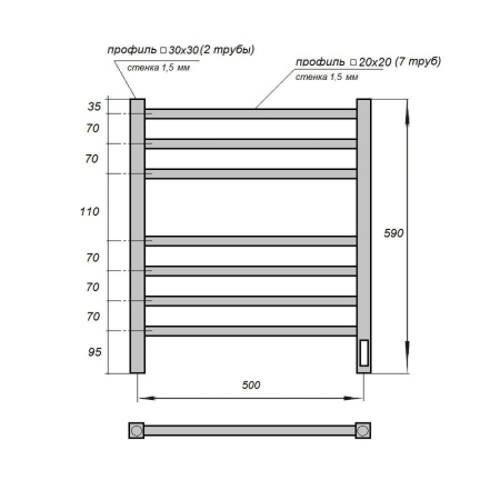 Полотенцесушитель электрический Point PN71856B П7 500x600, диммер справа, черный