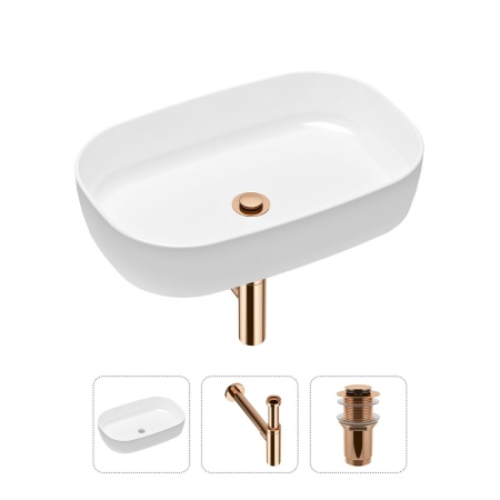 Комплект 3 в 1 Lavinia Boho Bathroom Sink 21520095: накладная фарфоровая раковина 54 см, металлический сифон, донный клапан