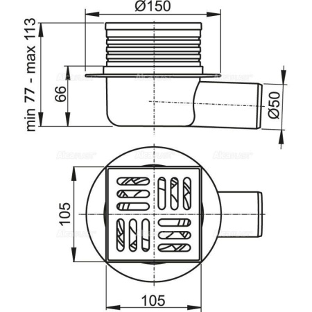 Сливной трап Alcaplast 105 105/50 подводка боковая решетка нерж. сталь гидрозатвор APV26