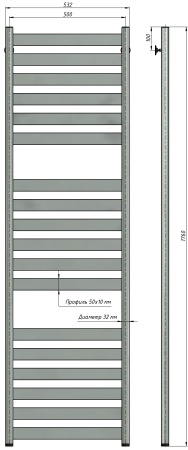Полотенцесушитель водяной Stinox Napoli Luxe 500x1800, нижнее подключение, хром, 1" НР (наружная резьба), 18 перекладин