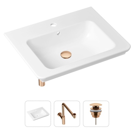 Комплект 3 в 1 Lavinia Boho Bathroom Sink 21520430: врезная фарфоровая раковина 60 см, металлический сифон, донный клапан