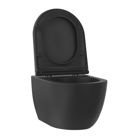 Безободковый подвесной унитаз в наборе 2 в 1: чаша подвесного унитаза, быстросъемное сиденье микролифт, цвет матовый черный Wellsee Chalice Perfection 182609001