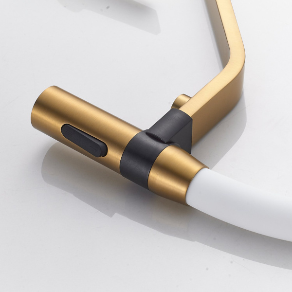 Смеситель для кухни с гибким изливом и подключением фильтра Shevanik S278G, золотой сатин