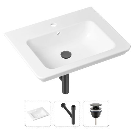 Комплект 3 в 1 Lavinia Boho Bathroom Sink 21520406: врезная фарфоровая раковина 60 см, металлический сифон, донный клапан