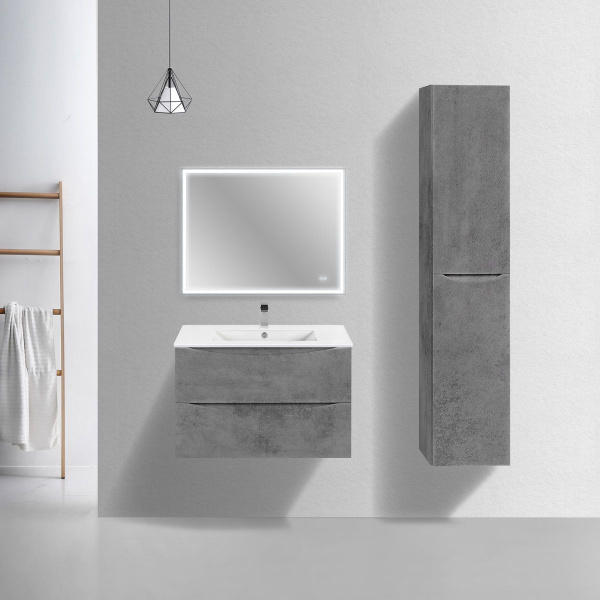 Тумба Vincea Mia Slim 800 подвесная, 2 выкатных ящика soft close, Beton с умывальником VBS-13980S1 керамическая, цвет белый