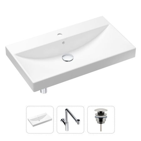 Комплект 3 в 1 Lavinia Boho Bathroom Sink 21520641: врезная фарфоровая раковина 80 см, металлический сифон, донный клапан