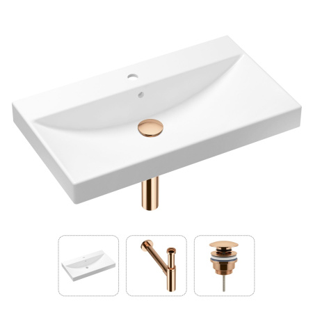 Комплект 3 в 1 Lavinia Boho Bathroom Sink 21520637: врезная фарфоровая раковина 80 см, металлический сифон, донный клапан