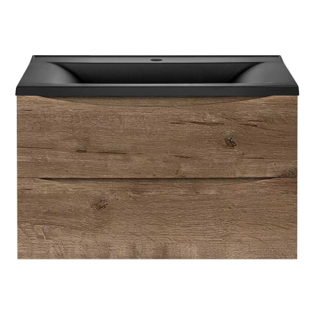 Тумба Vincea Mia 800 подвесная, 2 выкатных ящик soft close, V.Oak с умывальником VCB-3M800B из кварцевого камня, цвет черный