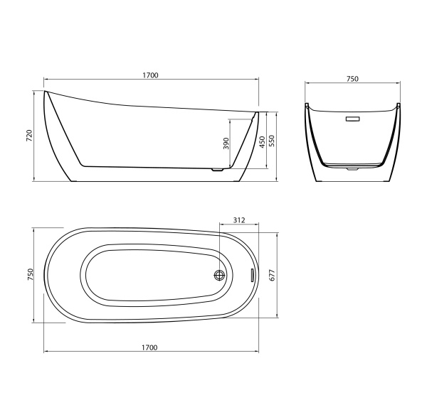 Ванна отдельностоящая Grossman GR-1403 Galaxy (170x75x72)