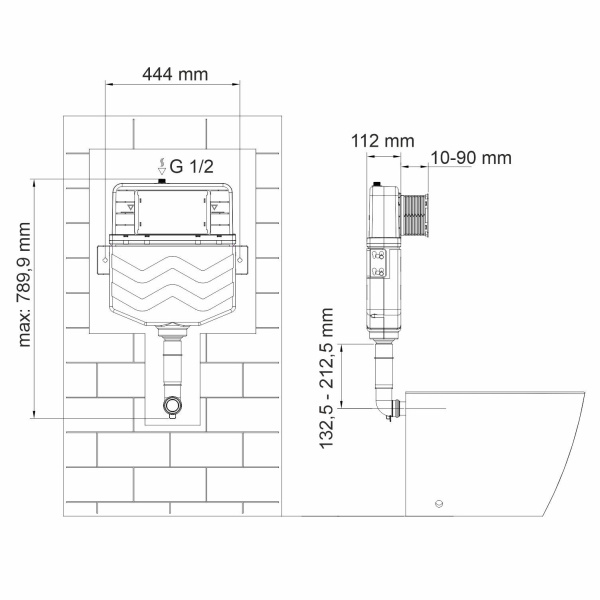 Встраиваемый смывной бачок c клавишей смыва WasserKRAFT Aller 10TLT.031.ME.MB01 черный матовый