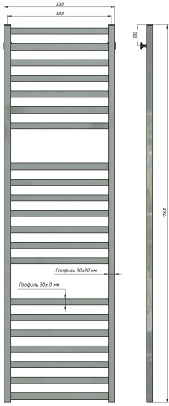 Полотенцесушитель водяной Stinox Prestige Luxe 500x1800, нижнее подключение, хром, 1/2" ВР (внутренняя резьба), 21 перекладина