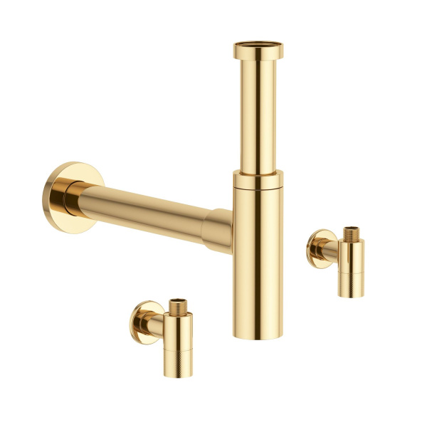 Латунные угловые кран-вентили для подключения смесителя Wellsee Drainage System 182148001, 2 шт, резьба 1/2"x 3/8", с отражателями, цвет золото