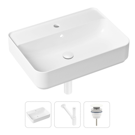 Комплект 3 в 1 Lavinia Boho Bathroom Sink 21520338: накладная фарфоровая раковина 60 см, металлический сифон, донный клапан