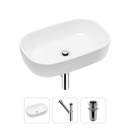 Комплект 3 в 1 Lavinia Boho Bathroom Sink 21520035: накладная фарфоровая раковина 54 см, металлический сифон, донный клапан