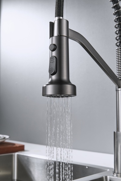 Смеситель для кухни с гибким изливом Shevanik S963T, оружейная сталь