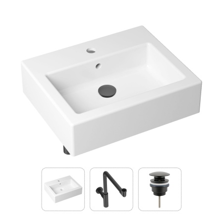 Комплект 3 в 1 Lavinia Boho Bathroom Sink 21520697: накладная фарфоровая раковина 50.5 см, металлический сифон, донный клапан
