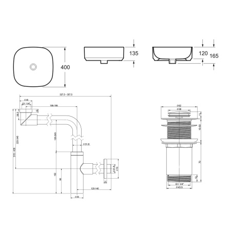 Комплект 3 в 1 Lavinia Boho Bathroom Sink 21520267: накладная фарфоровая раковина 40 см, металлический сифон, донный клапан