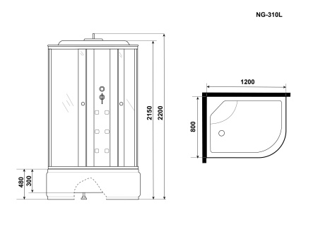 Душевая кабина Niagara Ultra NG-310-01L 120х80х220, высокий поддон 48 см, стекло прозрачное с матовой полосой