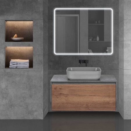 Тумба под раковину Vincea Mesa 1000 подвесная, 1 выкатной/1 скрытый ящик soft close, T.Oak + Beton