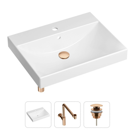 Комплект 3 в 1 Lavinia Boho Bathroom Sink 21520593: врезная фарфоровая раковина 60 см, металлический сифон, донный клапан