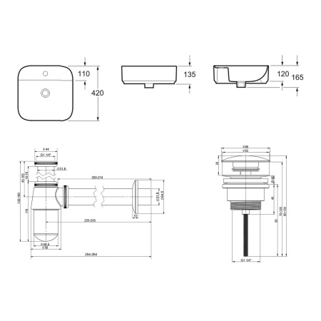 Комплект 3 в 1 Lavinia Boho Bathroom Sink 21520274: накладная фарфоровая раковина 42 см, металлический сифон, донный клапан