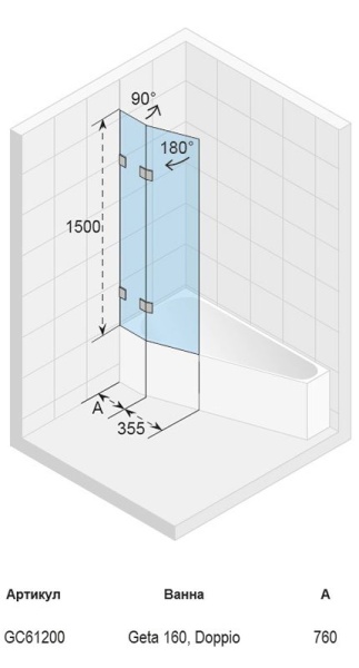 Шторка для ванны Riho Scandic S-500 Geta GC61200