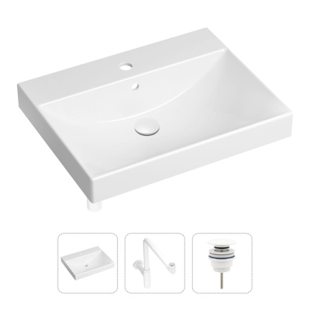 Комплект 3 в 1 Lavinia Boho Bathroom Sink 21520595: врезная фарфоровая раковина 60 см, металлический сифон, донный клапан