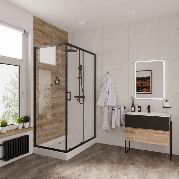 Душевое ограждение Niagara Nova NG-6812-08 BLACK 120x80x190 прямоугольник, дверь раздвижная