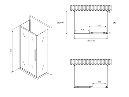 Душевой уголок ABBER Schwarzer Diamant AG30140MH-S60M-S60M