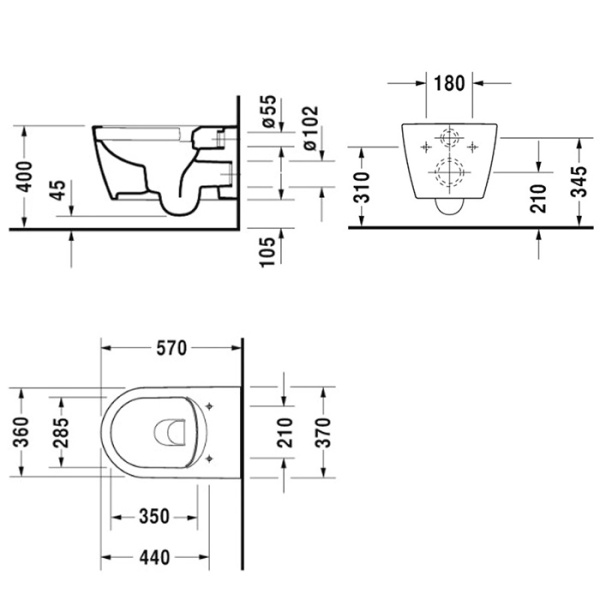 Duravit Me by Starck Комплект: унитаз подвесной, безободковый, покрытие Durashield, сиденье SoftClose, цвет: белый 452909AAA1 (252909AA00+002009)
