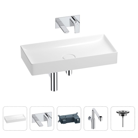 Раковина для ванной Wellsee Pure BY Wellsee 201002791 в наборе 4 в 1: раковина белого глянцевого цвета, встраиваемый смеситель, сифон, выпуск (цвет набора хром)
