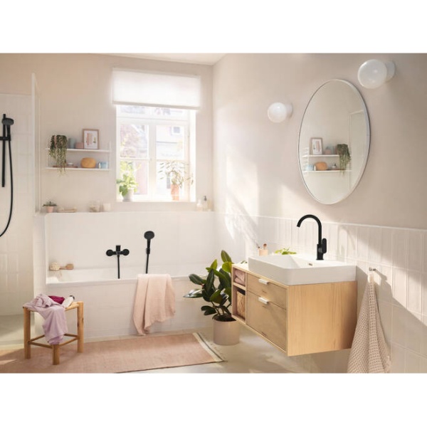 Hansgrohe Rebris S Смеситель для раковины 210 с поворотным изливом со сливным гарнитуром черный матовый 72536670
