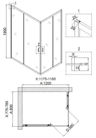 Душевое ограждение Niagara Nova NG-6610-08 120x80x190 прямоугольник, двери раздвижные