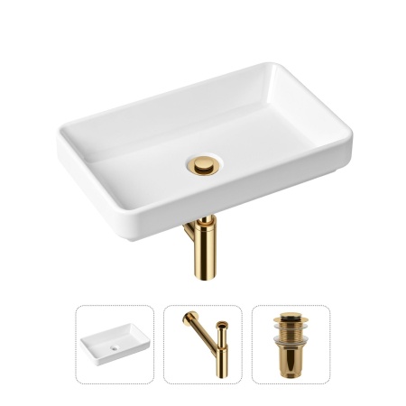 Комплект 3 в 1 Lavinia Boho Bathroom Sink 21520147: накладная фарфоровая раковина 55 см, металлический сифон, донный клапан