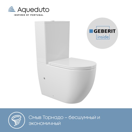 Aqueduto комплект: ОВО Плюс/OVO Plus Унитаз напольный 625*365 безободковый с бачком, Tornado, сиденье с микролифтом, белый глянцевый