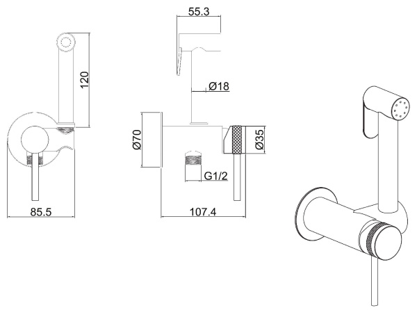 Смеситель с гигиеническим душем Allen Brau Priority 2.0 5.31029-31 черный матовый (с внутренней частью)