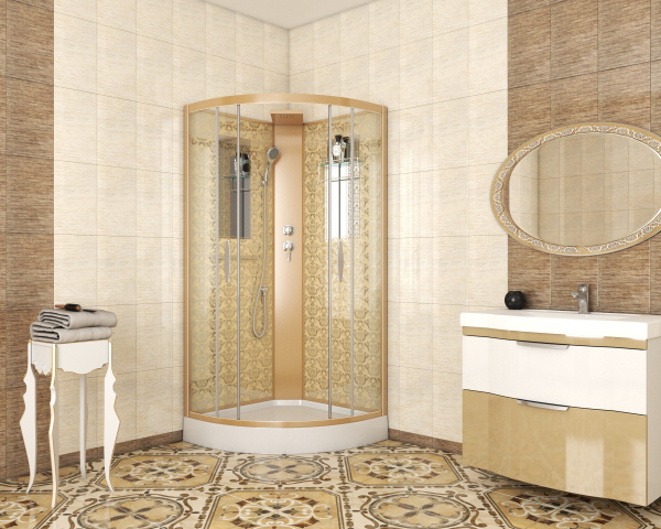 Душевая кабина Niagara Luxe NG-7715GBK 90x90х210, низкий поддон, стенки золото, без крыши