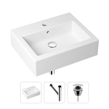 Комплект 3 в 1 Lavinia Boho Bathroom Sink 21520675: накладная фарфоровая раковина 50.5 см, металлический сифон, донный клапан