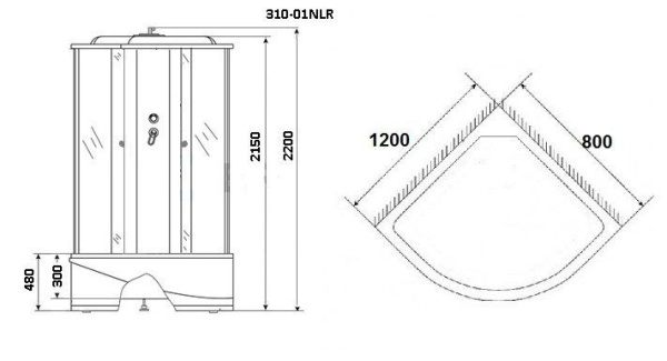 Душевая кабина Niagara Ultra NG-310-01RN 120х80х220, высокий поддон 48 см, стекло мозаика