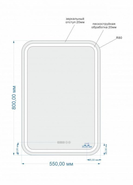 Зеркало Cersanit LED 050 design pro 55x80 с подсветкой хол. тепл. cвет часы с антизапотеванием прямоугольное, KN-LU-LED050*55-p-Os